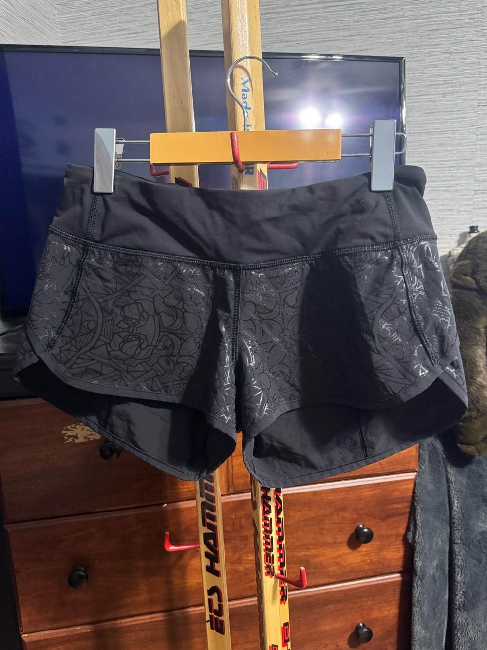 lululemon athletica Black Athletic Running Shorts with Subtle Pattern